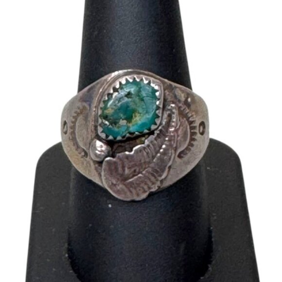 Vintage Sterling Silver Turquoise Ring Native American Navajo Old Pawn Size 9 - Picture 1 of 9